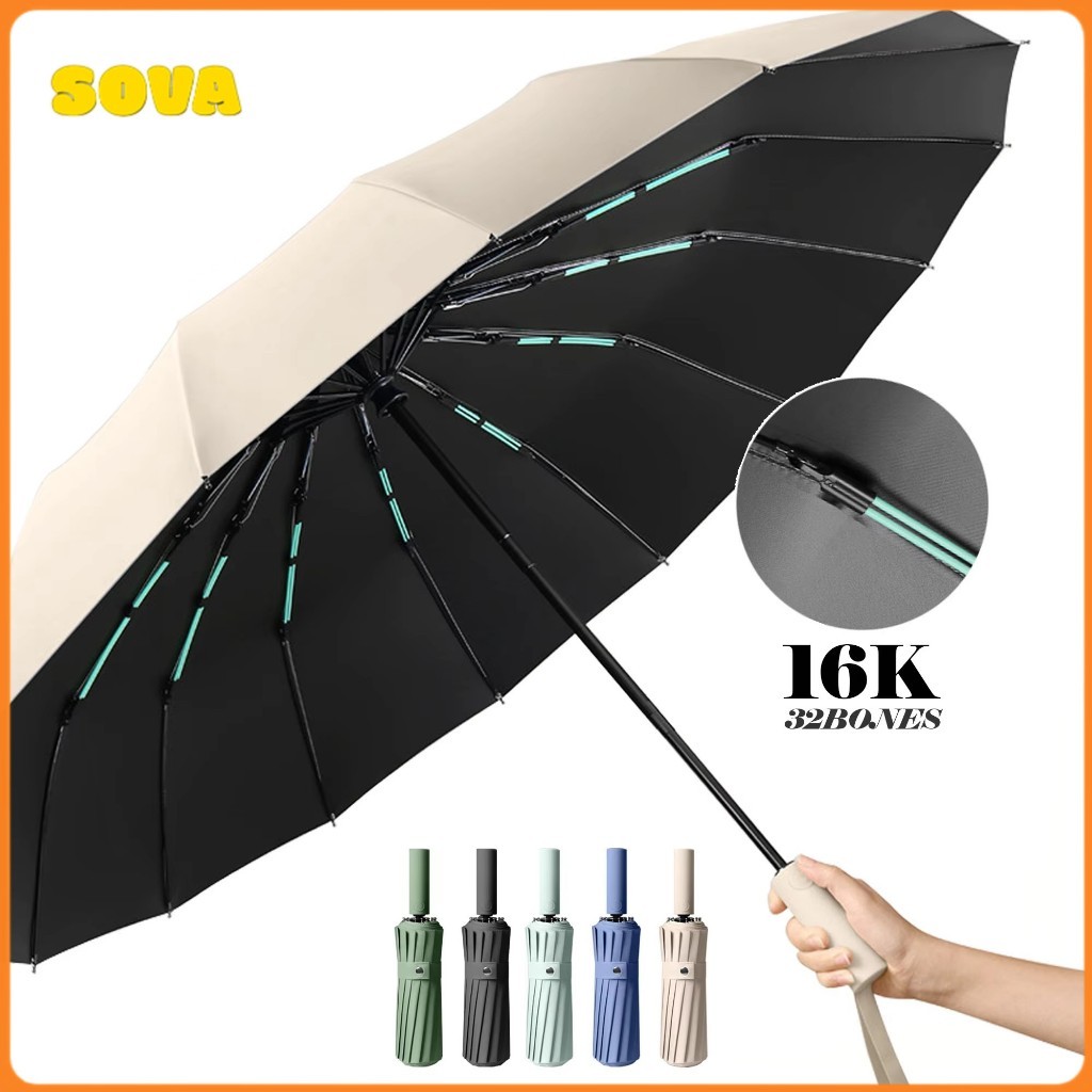 SOVA Guarda Chuva Automático 24 Ribs UV Abre E Fecha Reforçado Contra Vento Proteção Solar Blackout