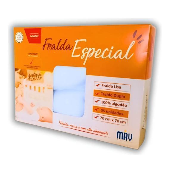 KIT COM 5 FRALDAS TECIDO DUPLO LISA - 5 UNIDADES - 70X70CM  - 100% algodão