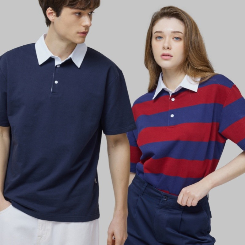 Primavera verão estilo exportação coreano único listrado masculino manga curta lapela Paul camisa cor combinando irmã go