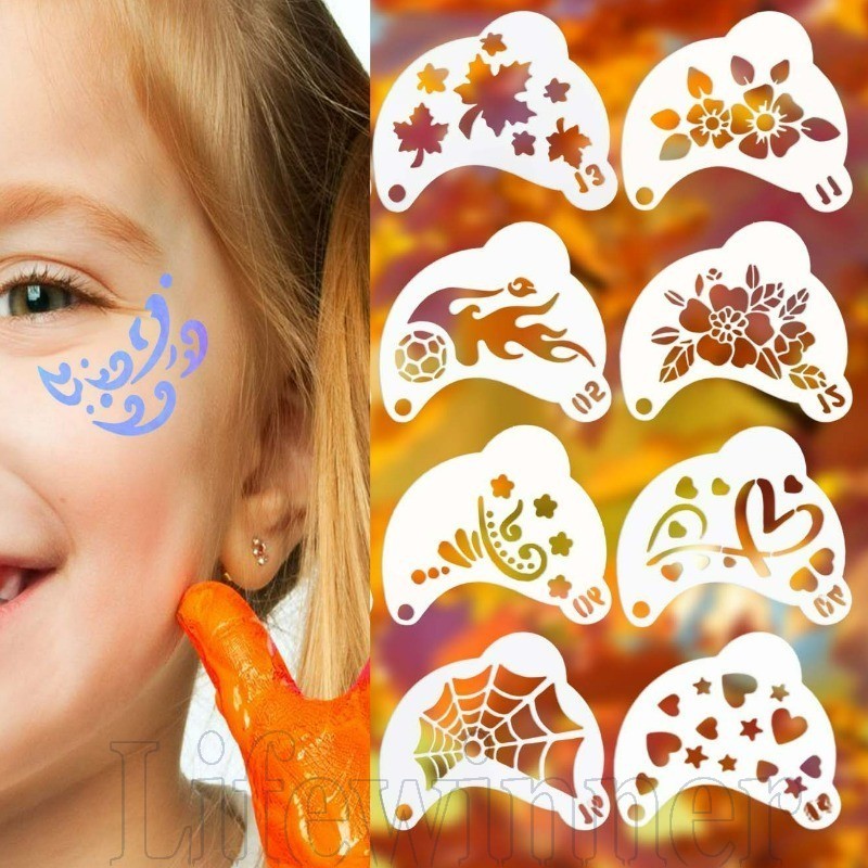 Kit De Modelo De Pintura Facial Para Festa Infantil | Estênceis Reutilizáveis Com Desenhos De Animados , Ferramenta De A