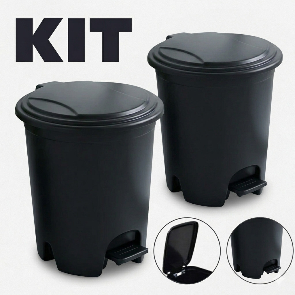 Kit 2 Lixeira Banheiro Pedal 7 Litros Plástico Escritório Lixeira Banheiro Escritório