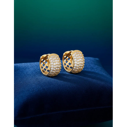 Brinco Argola Larga 5 Filetes de Zirconias 1,5cm Folheado a Ouro 18k - Mãe Namorada Amor Menina Mulher Elegante Dourado