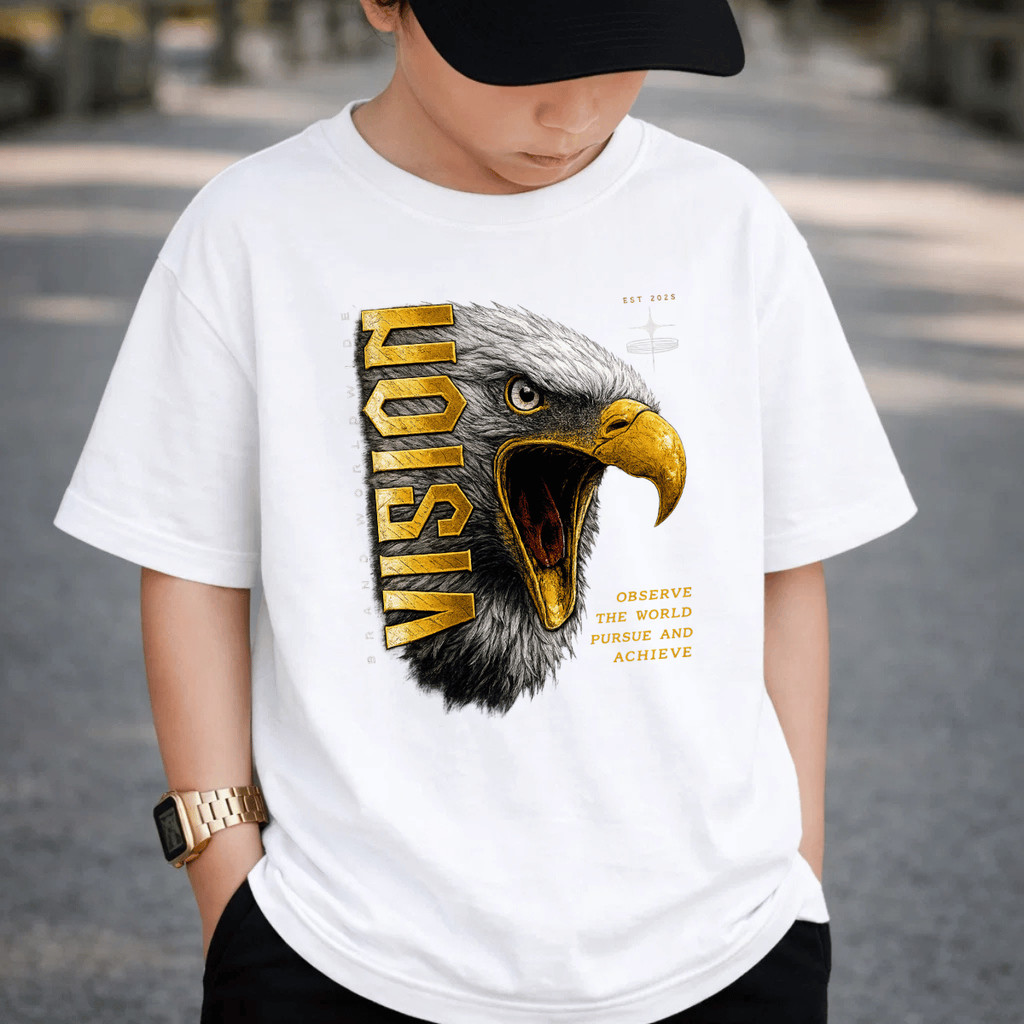 Camiseta Infantil e Juvenil Estampada Àguia Vision 100% Algodão Premium Criança Personalizada Unissex Blusa Camisa