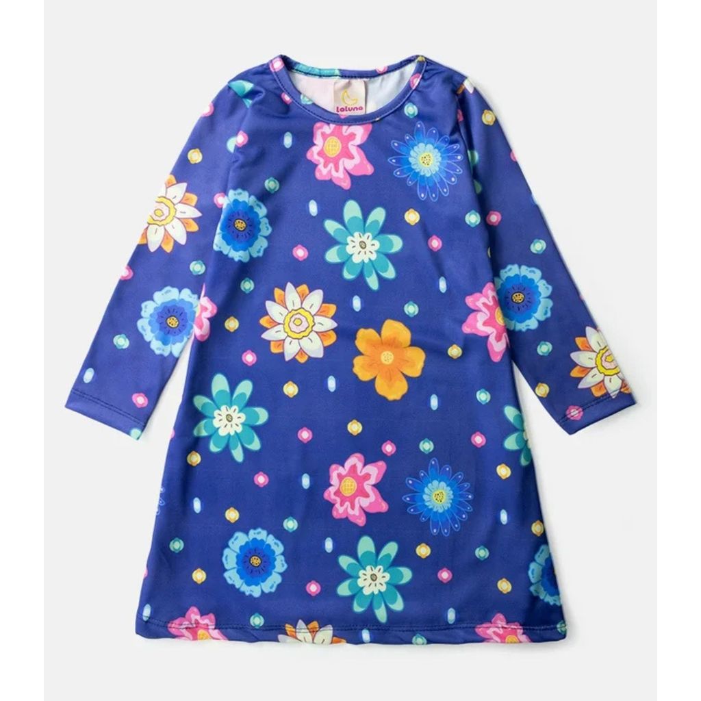 Vestido Infantil Manga Longa Em Suplex Laluna Azul em Oferta na Shopee