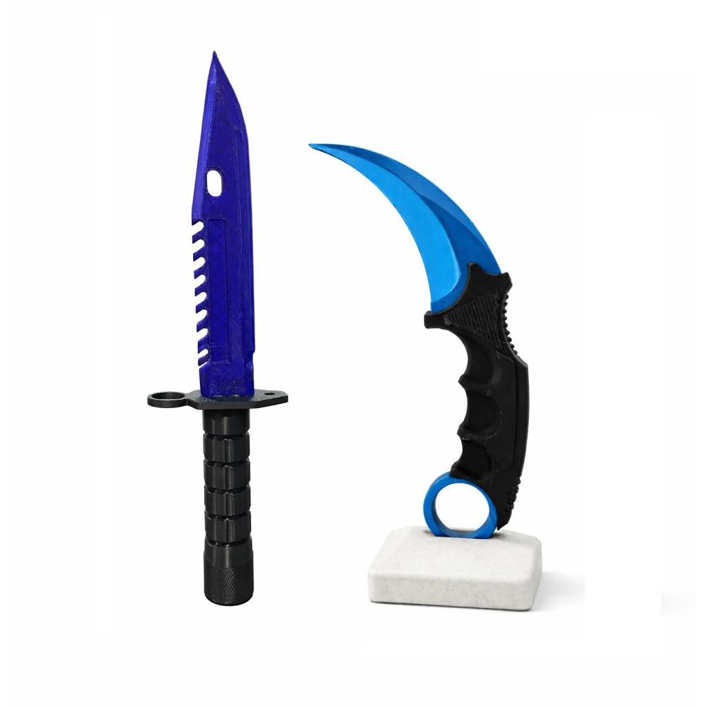 Kit Faca Karambit e Bayoneta CS-2 Decorativo Azul Itens Gamer para Setup