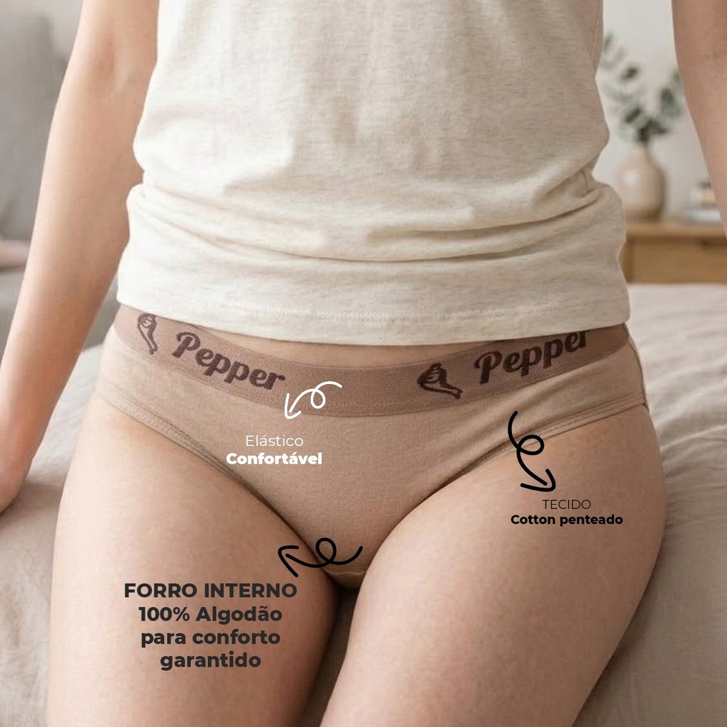 Kit 10 Calcinhas Adolescente LISAS Juvenil Elástico exposto cotton 8% - Pepper Lingerie