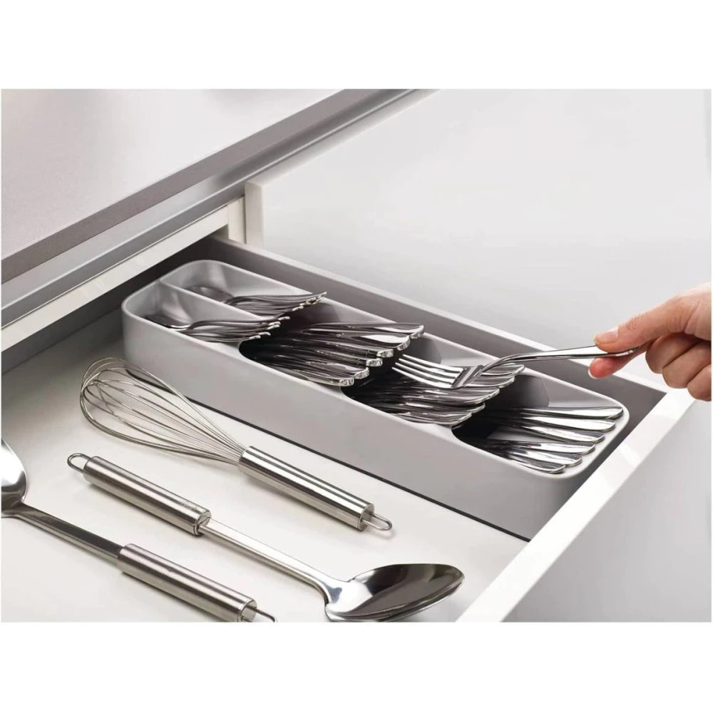 Organizador Porta Talheres Gaveta Cinza Cozinha Compartimentos Faca Colher Armário Oferta Achadinhos