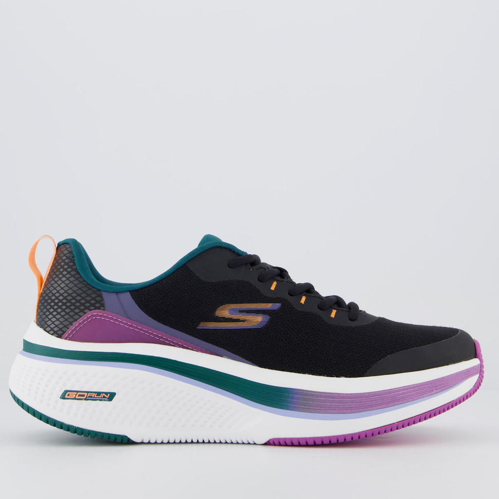 Tênis Skechers Cordona Feminino Preto e Rosa