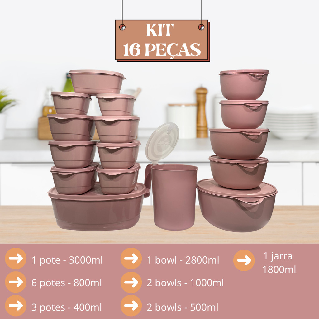 Kit Jogo de Cozinha C/16 Potes de Plastico Hermetico Resistente para Alimentos+Jarra em Oferta na Shopee