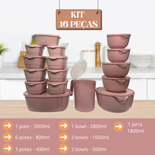 Kit Jogo de Cozinha C/16 Potes de Plastico Hermetico Resistente para Alimentos+Jarra em Oferta na Shopee