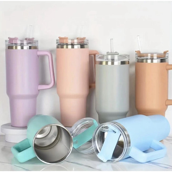 Copo Térmico 1200ml com Canudo e Alça – Garrafa Térmica Inox Portátil para Água, Bebidas Frias e Quentes