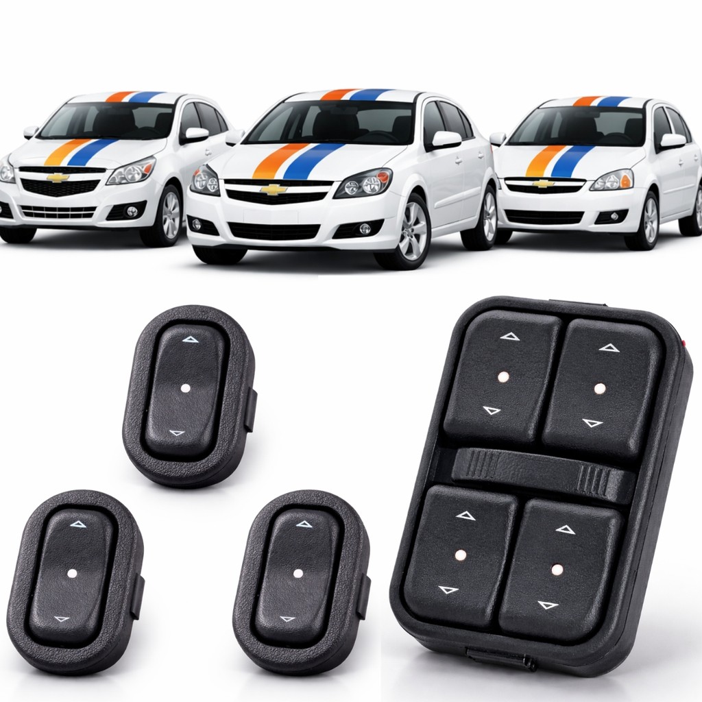 Kit Botao Vidro Eletrico GM Agile Astra Meriva Zafira Celta Prisma Corsa Montana 93350575 93350574 LED Azul 4 Portas