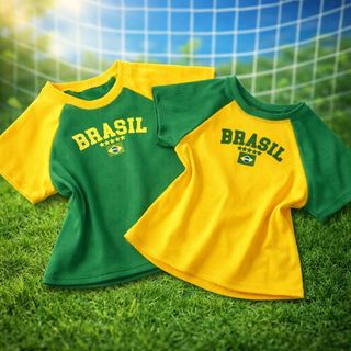 Camiseta Croped Blusa T-Shirt Infantil Menina Time Brasil Copa do Mundo Verão 2026