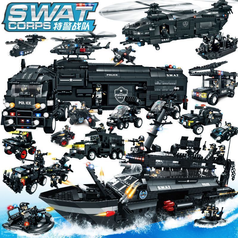 1.000 PCS Lego SWAT City Series Militar Battleship Comando Veículo Menino Inserção Educacional Brinquedos Infantis