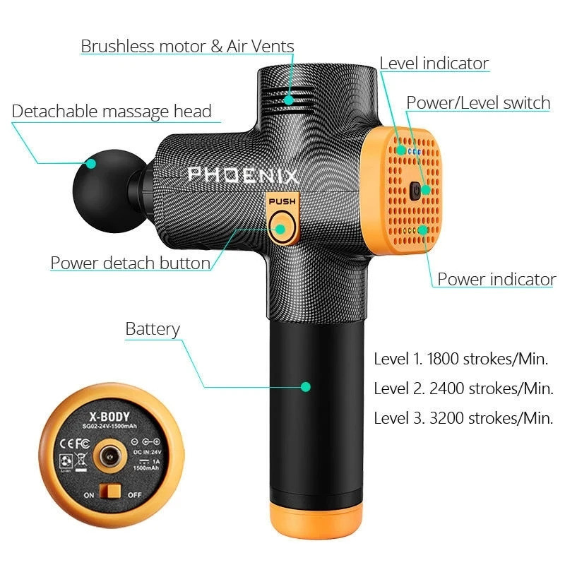 Phoenix A2 Pistola De Massagem Massageador De Corpo Profundo Para Alívio Da Dor Nas Costas Muscular Exercício E Relaxame