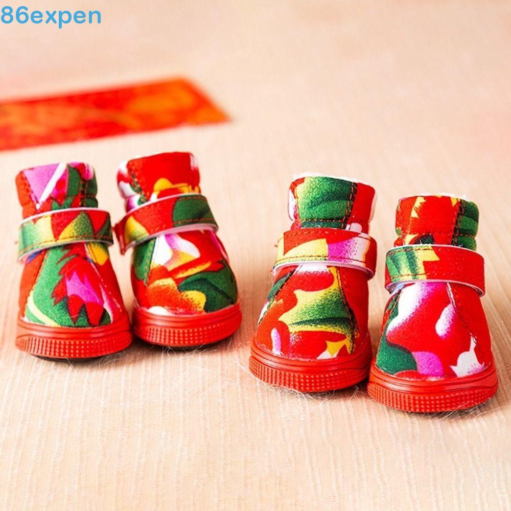 EXPEN1 4 Pçs/Set Sapatos Para Cães De Inverno , Botas De Neve Ajustáveis Estilo Chinês , Protetores Animais De Estimação