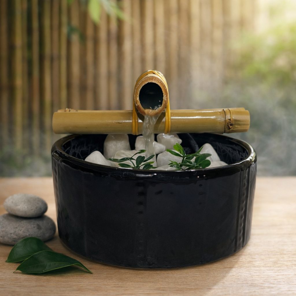 Imagem Fonte de Água Zen com Bambu Feng Shui Decorativa