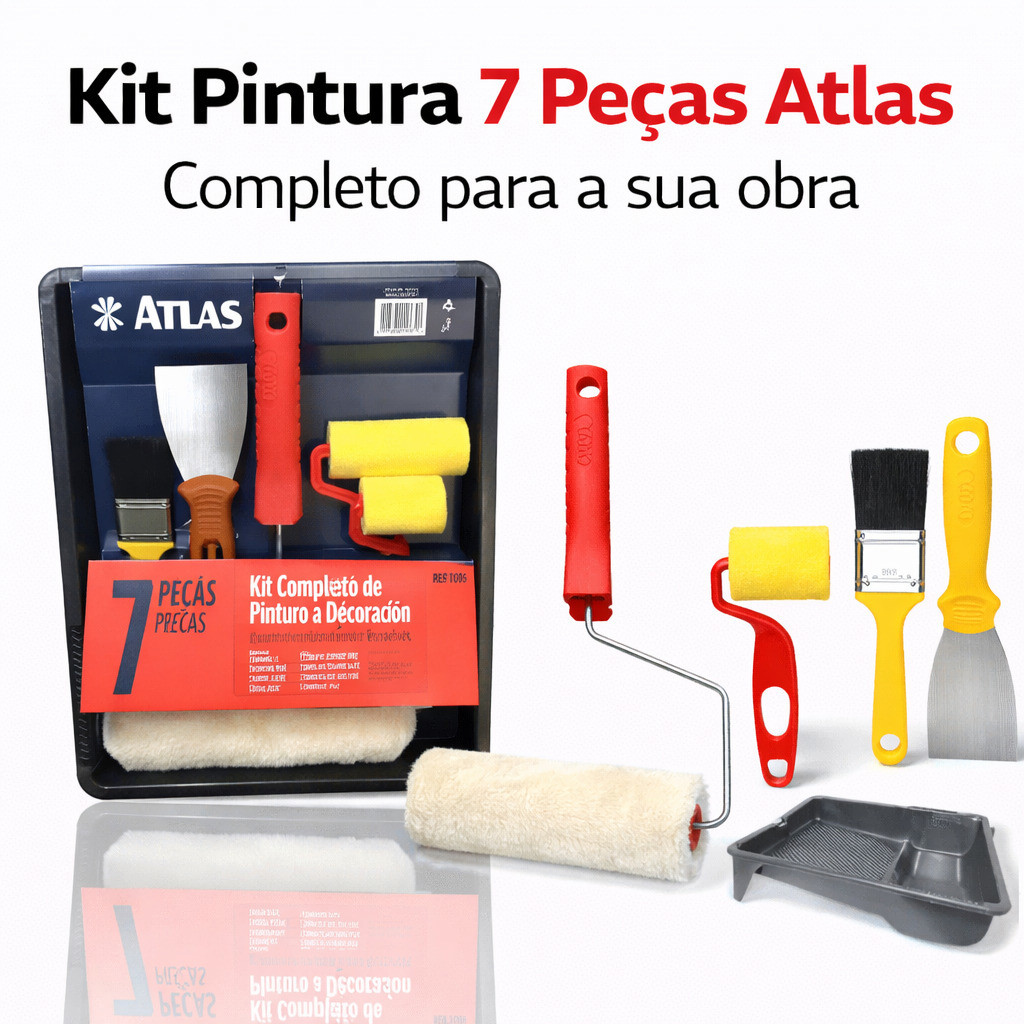 Kit Pintura Atlas 7 Peças Completo Bandeja Rolo Pincel Espátula Decoração