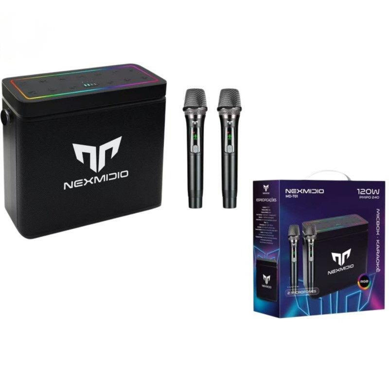 Caixa de som portátil Bluetooth para karaokê com dois microfones, alto-falantes potentes e som de alta qualidade MD-T01