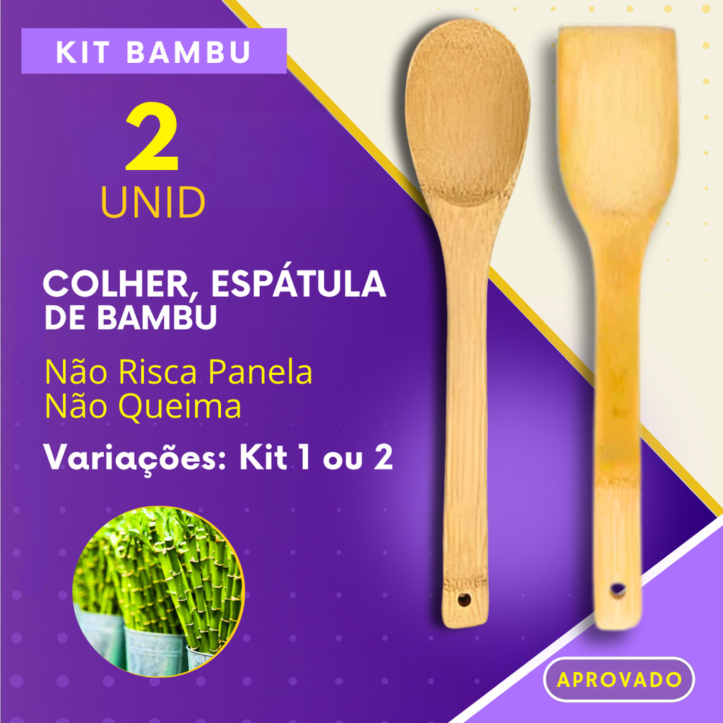 Kit Bambu 1 ou 2 Peças Colher e Espatula Madeira Bamboo Pau Cozinha Multiuso em Oferta na Shopee