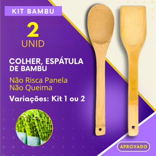 Kit Bambu 1 ou 2 Peças Colher e Espatula Madeira Bamboo Pau Cozinha Multiuso em Oferta na Shopee