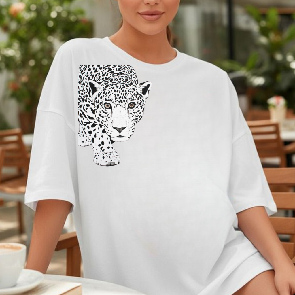 Camiseta Oversized Feminina Onça Academia Fitness 100% Algodão Camisetão Tendência 2026 Casual Confortável