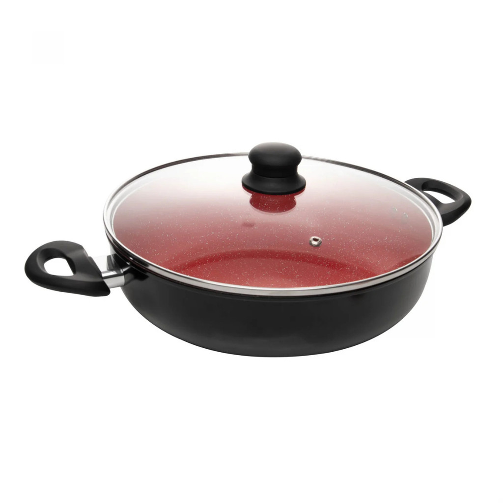 PANELA DE INDUÇÃO WOK TAMPA DE VIDRO GRANITO CHEF VERMELHO LYOR