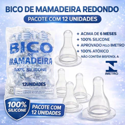 Kit 12 Un Bico de Mamadeira Redondo 100% Silicone Para Bebê Tetê Aprovado Pelo Inmetro