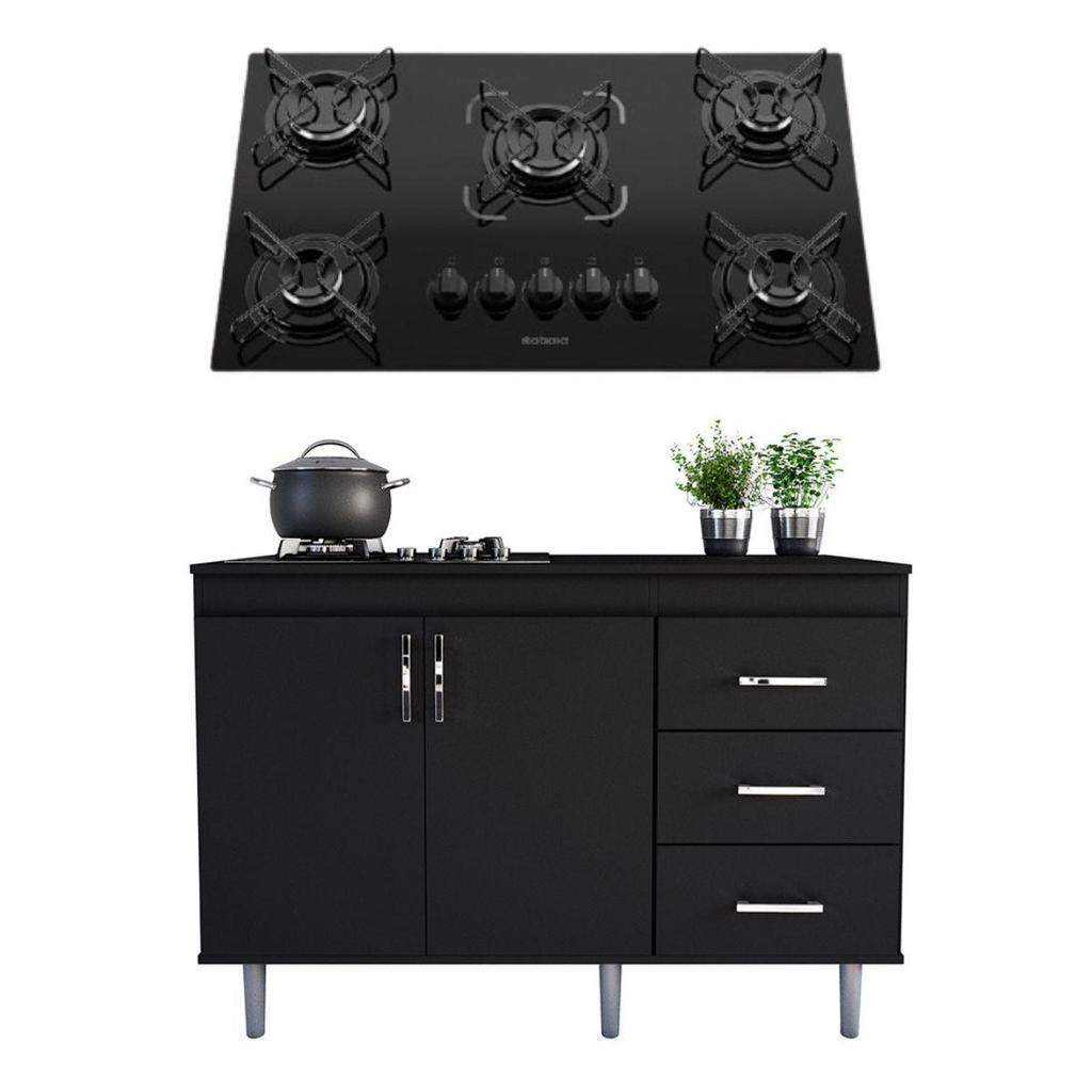 Conjunto Balcão 1,20m com Cooktop Essencial 5 Bocas Turim Movelove MDF/MDP Cozinha Moderna