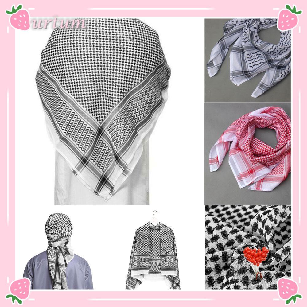 URTUM Turbante Hijab Pescoço Quadrado Envoltório Trajes Tradicionais Xadrez Xale Árabe Kafiya Keffiyeh