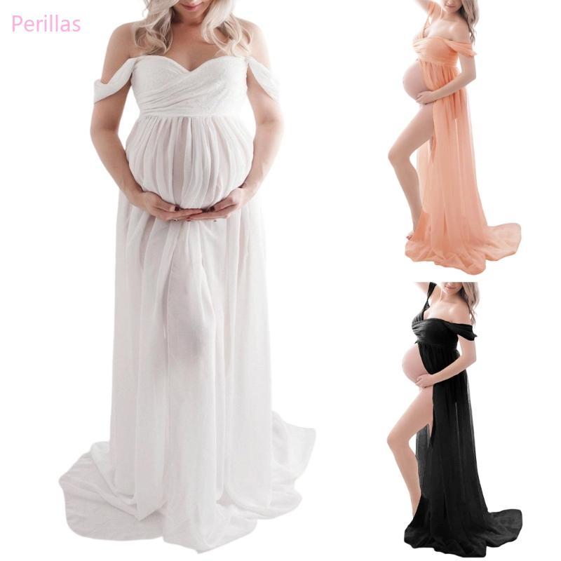 Perillas Maternidade Retrato Vestido Macio Poliéster Traje Fotos
