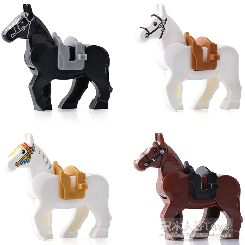 Xinhong blocos de construção X0169 cavalo de guerra Medieval anel de cavalo branco espírito cavalo marrom solitário Rang