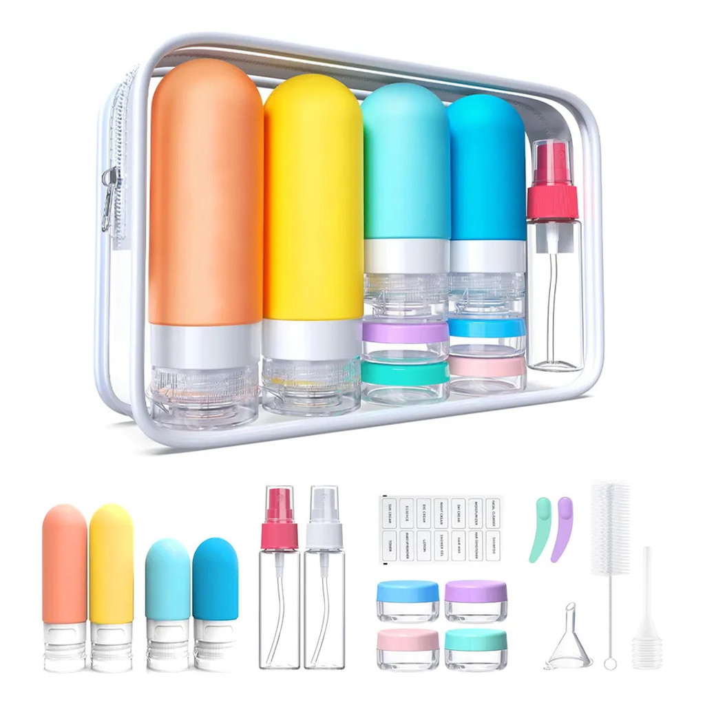 Kit 17 Viagem Frascos Pote Silicone Shampoo Cosmético Creme