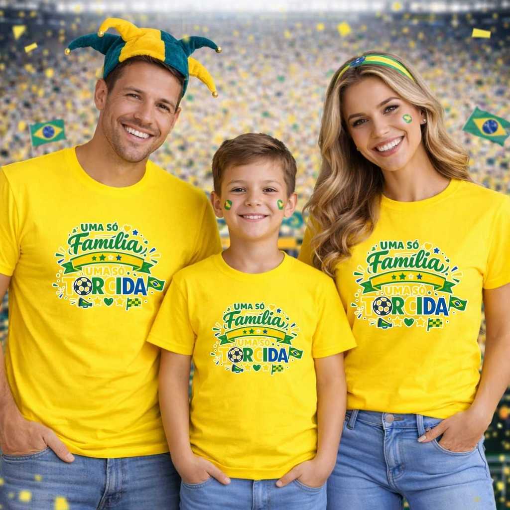 Camiseta Brasil Copa Do Mundo Pai Filho P/ Kit Família Br18