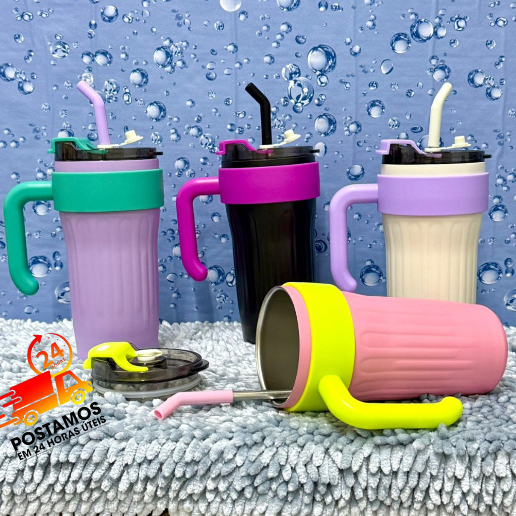 Copo Caneca térmica Inox 304 com tampa e canudo Alumínio 800 ML SUPER QUALIDADE