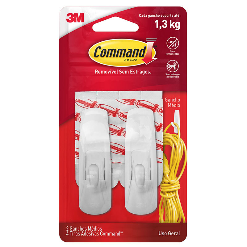 Gancho adesivo Command branco médio 2 unid 3M em Oferta na Shopee