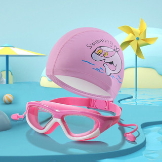 Conjunto De Óculos De Natação Kid's Waterproof Anti-Embaciamento De Uma Só Peça Com Armação Grande Tampões Em Silicone