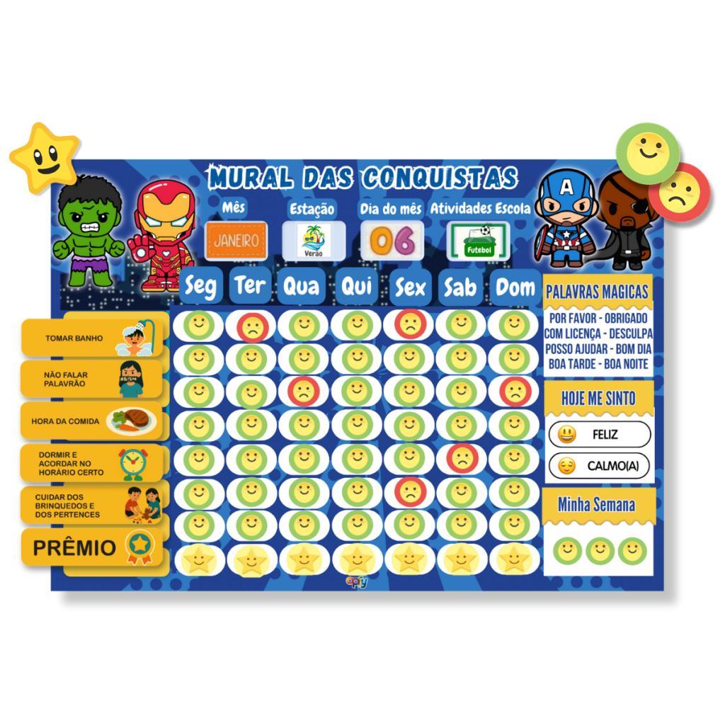 Quadro De Tarefas E Incentivo Infantil + Calendário Heróis