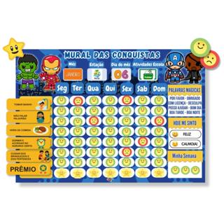 Quadro De Tarefas E Incentivo Infantil + Calendário Heróis em Oferta na Shopee
