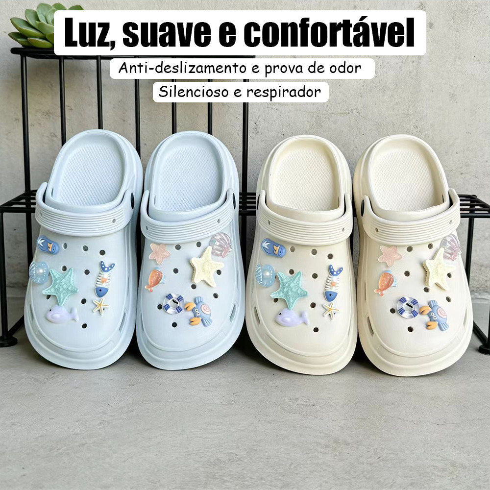 Sandália Babuche Rasteira Feminino Chinelo Plataforma Confortável Anticolisão e Abrasão Formando em um Buracos e Sapatos