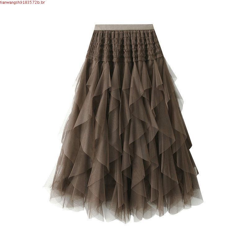 Saia De Bolo De Fada Tutu Elegante Elástica De Cintura Longa Pregueada Em Tule Para Todas As Temporadas QT2229