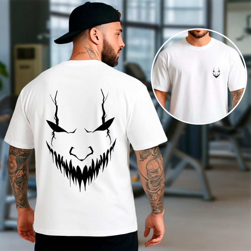 [Camiseta Premium em Algodão Puro]GXG Camiseta Oversized Algodão Masculina Streetwear Dark Face Academia Gym Maromba 100