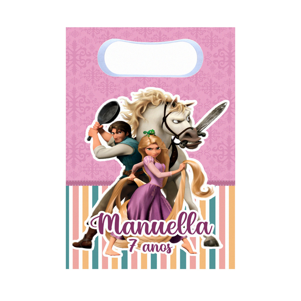 Meia Sacolas M Enrolados Personalizada Lembrancinha para festa com nome e idade disney princesas rapunzel