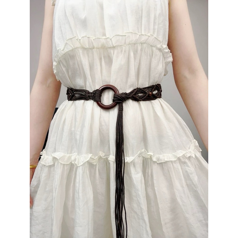 Cinto Country Trançado Oco de Círculo de Madeira com Corda de Cera de Estilo Retrô Boêmio em Oferta na Shopee