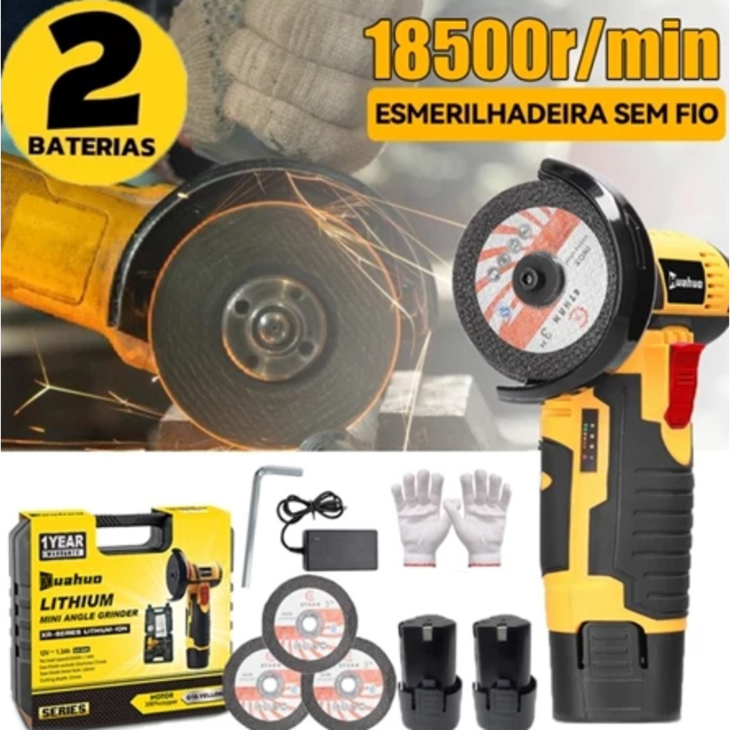 Esmerilhadeira Angular SEM FIO 12V Recarregável 75mm-Portátil, para Corte de Mármore, Granito e Cerâmica (Com Bateria) em Oferta na Shopee
