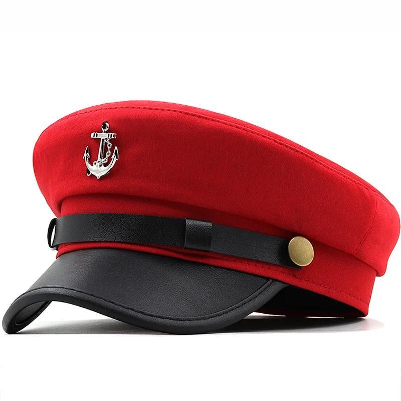 Casual Verão Militar Bonés Mulher Boina De Algodão Chapéus Planos Capitão Boné Caminhoneiro Vintage Vermelho Preto Pai O