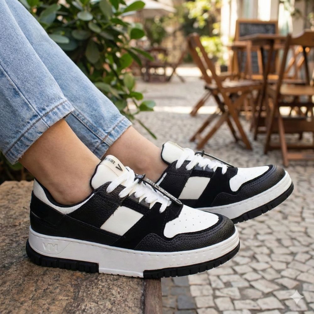Tênis Feminino Via Marte Napa com Recortes Branco/Preto em Oferta na Shopee