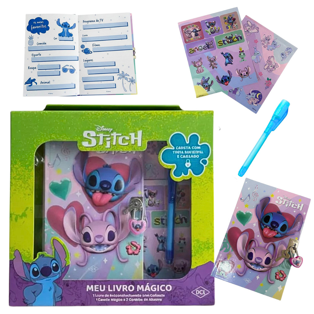 Meu Livro Mágico Disney Diário I Antil Caneta Invisível Stitch Criança I Antil Adesivo