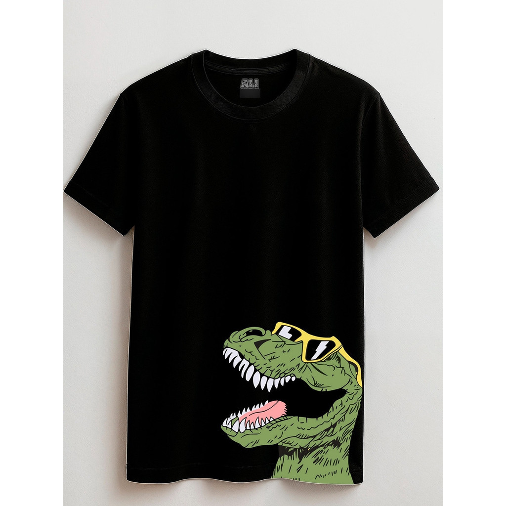 Camiseta Infantil Masculina Dinossauro com Óculos 100% Algodão Confortável Estampa Divertida Casual Menino
