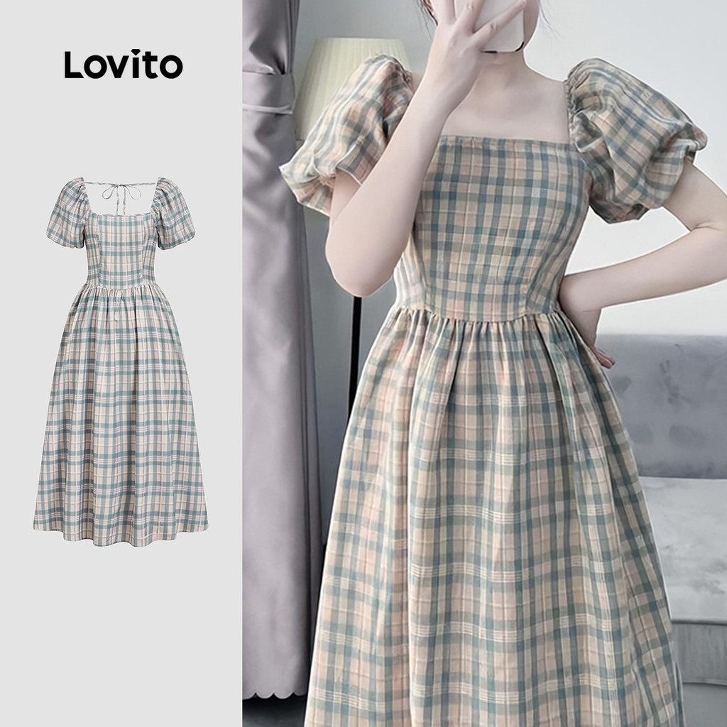 Lovito  Vestido Casual Geométrico Plissado para Primavera/verão para Mulheres L171ED200 em Oferta na Shopee